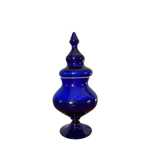 Cobalt Blue Potpourri-Candy Jar With Lid on Pedestal 13” Tall - Picture 1 of 10